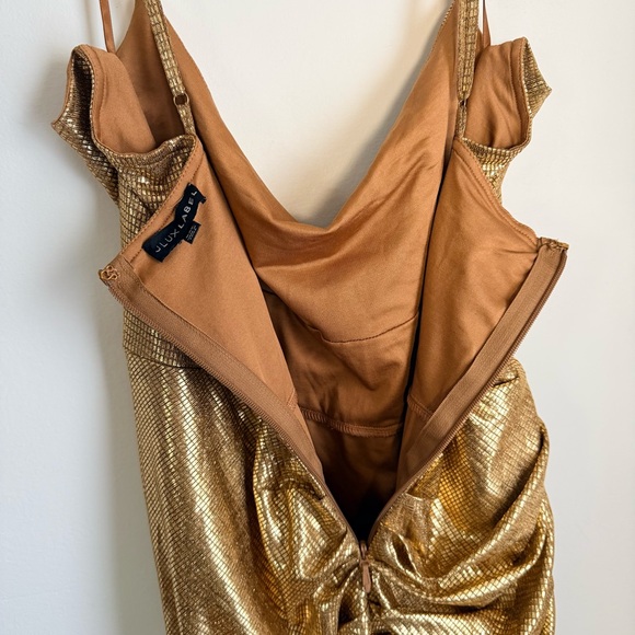 JLUXLABEL Bodycon Metallic Gold Maxi Dress, Fully Lined - Picture 11 of 16